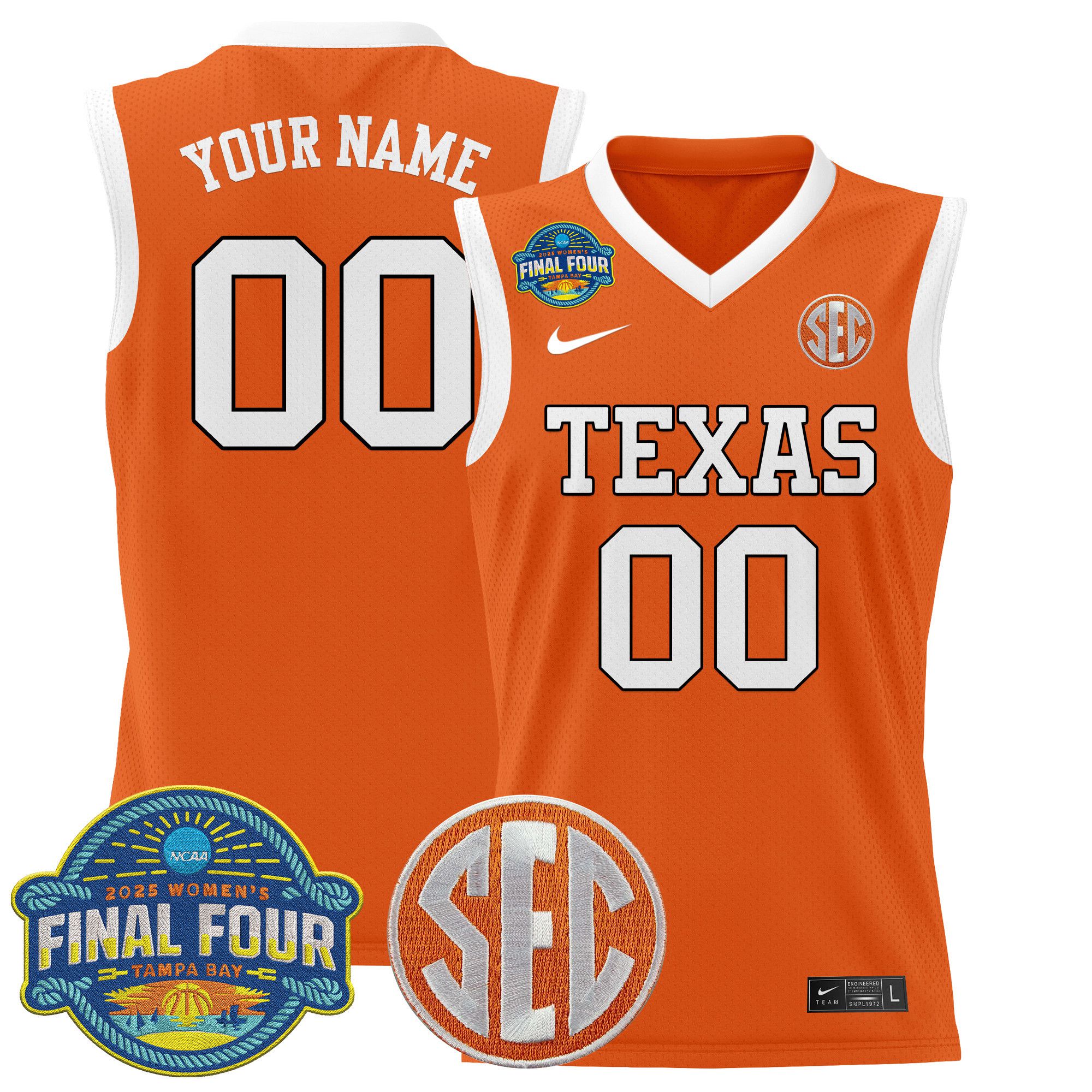 Men Texas Longhorns Orange 2025 Nike Final Four Patch Lightweight Basketball Custom NCAA Jersey